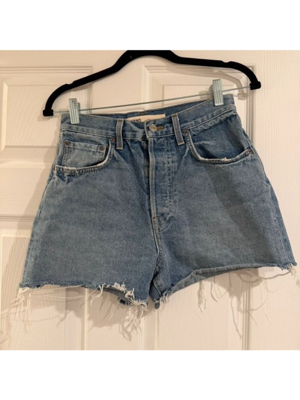 GRLFRND Revolve Super High Rise Cotton Vintage Blue Denim Shorts Size 27